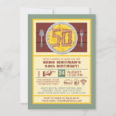 50歳の誕生日パーティーメンズベーコンおもしろいエッグステーマ 招待状 (正面)