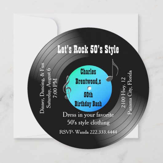 50歳の誕生日パーティーレコード招待状 招待状 (正面)