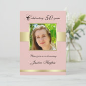 50歳の誕生日パーティーローズゴールド写真招待状 招待状 (スタンド正面)