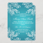 50歳の誕生日パーティーヴィンテージ旋回2ターコイズ 招待状 (正面/裏面)