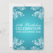 50歳の誕生日パーティーヴィンテージ旋回2ターコイズ 招待状 (裏面)