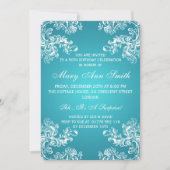 50歳の誕生日パーティーヴィンテージ旋回2ターコイズ 招待状 (正面)