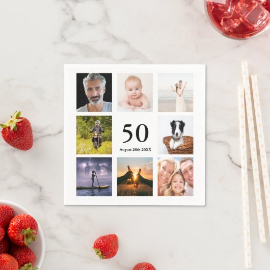 50歳の誕生日パーティー写真コラージュの男たち スタンダードカクテルナプキン (インサイチュ)