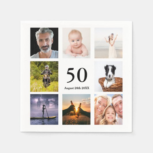 50歳の誕生日パーティー写真コラージュの男たち スタンダードカクテルナプキン (正面)