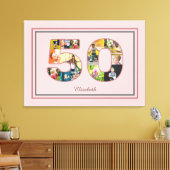 50歳の誕生日パーティー写真コラージュほこりっぽい赤面ピンク キャンバスプリント (インサイチュ (リビング))