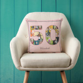 50歳の誕生日パーティー写真コラージュほこりっぽい赤面ピンク クッション