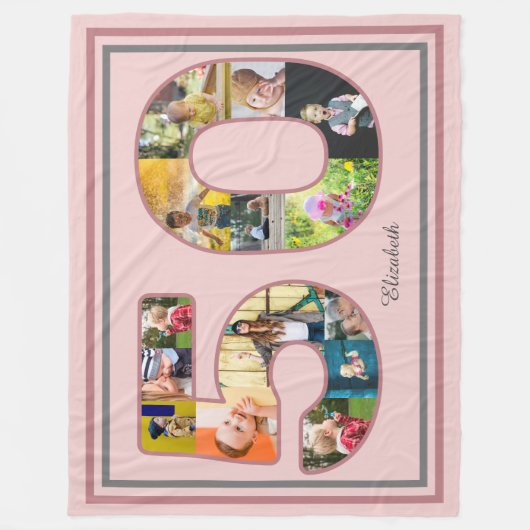 50歳の誕生日パーティー写真コラージュほこりっぽい赤面ピンク フリースブランケット (正面)