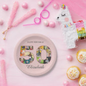 50歳の誕生日パーティー写真コラージュほこりっぽい赤面ピンク ペーパープレート (パーティー)