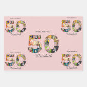 50歳の誕生日パーティー写真コラージュほこりっぽい赤面ピンク ラッピングペーパーシート (正面)