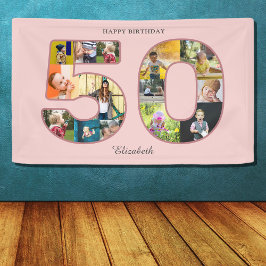 50歳の誕生日パーティー写真コラージュほこりっぽい赤面ピンク 横断幕