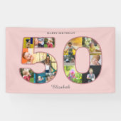 50歳の誕生日パーティー写真コラージュほこりっぽい赤面ピンク 横断幕 (横)