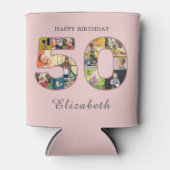 50歳の誕生日パーティー写真コラージュほこりっぽい赤面ピンク 缶クーラー (正面)