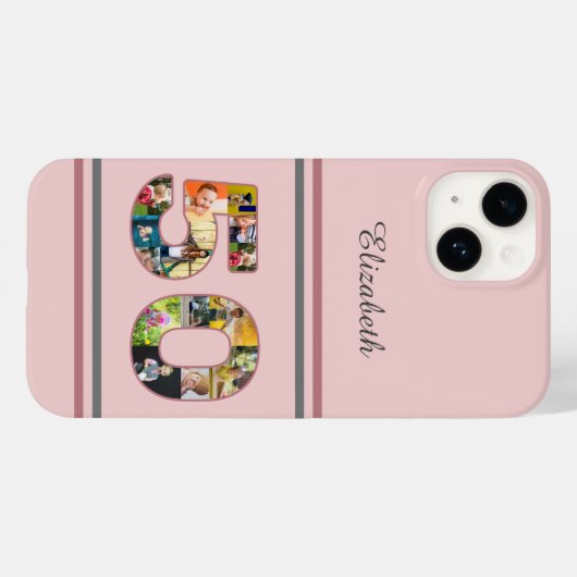 50歳の誕生日パーティー写真コラージュほこりっぽい赤面ピンク Case-Mate iPhoneケース (裏面 (横))