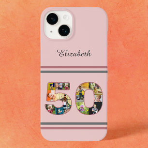 50歳の誕生日パーティー写真コラージュほこりっぽい赤面ピンク Case-Mate iPhone 14ケース