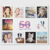 50歳の誕生日パーティー写真コラージュ女性ホワイト ラッピングペーパー (フラット)