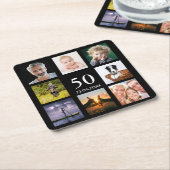 50歳の誕生日パーティー写真コラージュ男ブラック スクエアペーパーコースター (アングル)