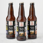 50歳の誕生日パーティー写真コラージュ男ブラック ビールラベル (ボトル)