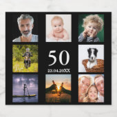50歳の誕生日パーティー写真コラージュ男ブラック ビールラベル (シングルラベル)