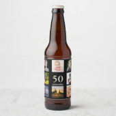 50歳の誕生日パーティー写真コラージュ男ブラック ビールラベル (正面)