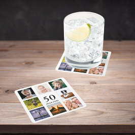 50歳の誕生日パーティー写真コラージュ男 スクエアペーパーコースター