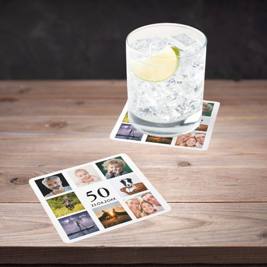 50歳の誕生日パーティー写真コラージュ男 スクエアペーパーコースター