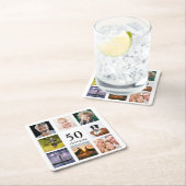 50歳の誕生日パーティー写真コラージュ男 スクエアペーパーコースター (インサイチュ)