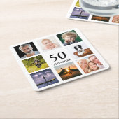 50歳の誕生日パーティー写真コラージュ男 スクエアペーパーコースター (アングル)