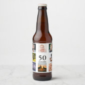 50歳の誕生日パーティー写真コラージュ男 ビールラベル (正面)