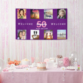 50歳の誕生日パーティー写真コラージュ紫 横断幕