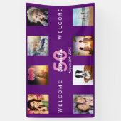 50歳の誕生日パーティー写真コラージュ紫 横断幕 (縦)