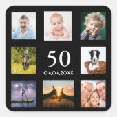 50歳の誕生日パーティー写真コラージュ黒人男性 スクエアシール (正面)