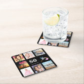 50歳の誕生日パーティー写真コラージュ黒 スクエアペーパーコースター (インサイチュ)