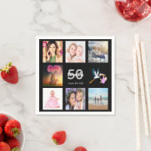 50歳の誕生日パーティー写真コラージュ黒 スタンダードカクテルナプキン (インサイチュ)
