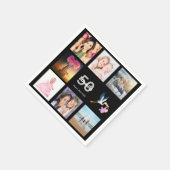 50歳の誕生日パーティー写真コラージュ黒 スタンダードカクテルナプキン (角)