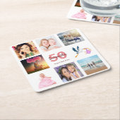 50歳の誕生日パーティー写真コラージュ スクエアペーパーコースター (アングル)