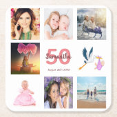 50歳の誕生日パーティー写真コラージュ スクエアペーパーコースター (正面)