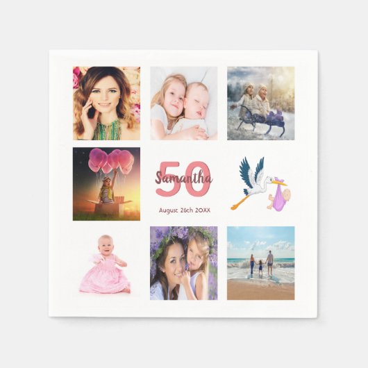 50歳の誕生日パーティー写真コラージュ スタンダードカクテルナプキン (正面)