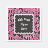 50歳の誕生日パーティー写真ピンクブラックバルーン スタンダードカクテルナプキン (正面)