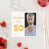 50歳の誕生日パーティー写真ホワイト金ゴールド スタンダードカクテルナプキン (インサイチュ)