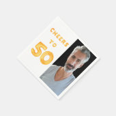 50歳の誕生日パーティー写真ホワイト金ゴールド スタンダードカクテルナプキン (角)