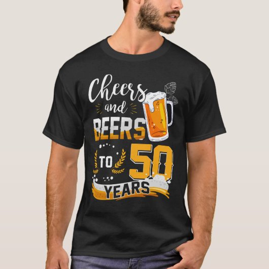 50歳の誕生日パーティー応援とビール50年 Tシャツ (正面)