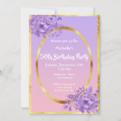 50歳の誕生日パーティー招待バラ金ゴールド紫 招待状 (裏面)