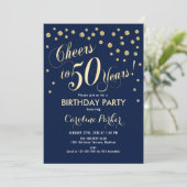 50歳の誕生日パーティー招待状 - ゴールド ネイビー 招待状 (スタンド正面)