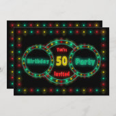 50歳の誕生日パーティー招待状 - ネオンライト 招待状 (正面/裏面)