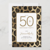 50歳の誕生日パーティー招待状 ヒョウ柄 ゴールド 招待状 (正面)