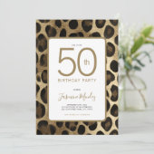 50歳の誕生日パーティー招待状 ヒョウ柄 ゴールド 招待状 (スタンド正面)