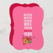 50歳の誕生日パーティー招待状 - ママはヒーロー 招待状 (正面/裏面)