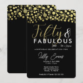 50歳の誕生日パーティー招待状（黒と金） 招待状 (正面/裏面)