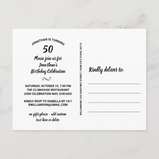 50歳の誕生日パーティー招待状、2枚の写真、風船 ポストカード (裏面)