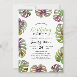 50歳の誕生日パーティー熱帯水彩葉 招待状